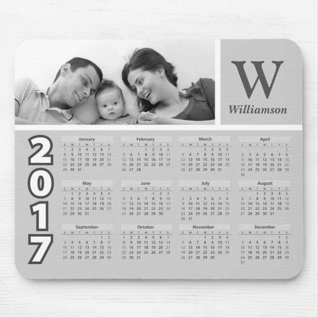 Tapis De Souris Calendrier 2017 noir et blanc de la photo de (Devant)