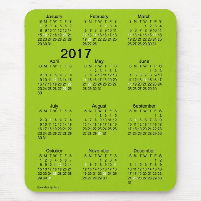 Tapis De Souris Calendrier 2017 vert de vacances de gros (Devant)