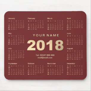 Tapis De Souris Calendrier 2018 Burgundy Gold Nom Contact Numéro W