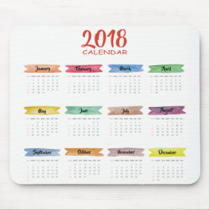 Tapis De Souris Calendrier 2018 d'aquarelle Mousepad