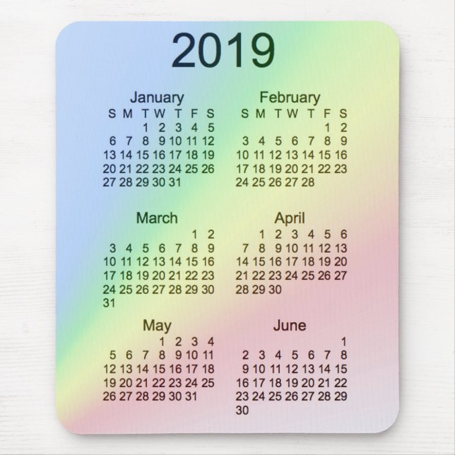 Tapis De Souris Calendrier 2019 de gros caractères d'arc-en-ciel (Devant)