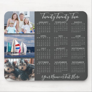 Tapis De Souris Calendrier 2022 3 Collage photo Script élégant gri