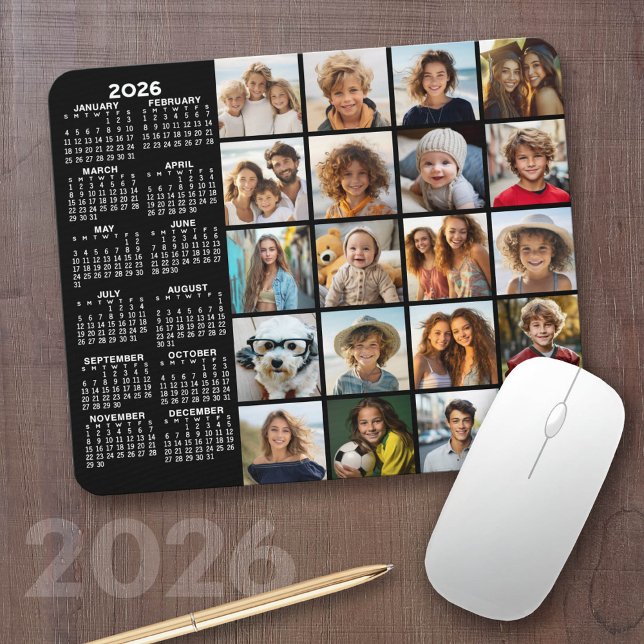 Tapis De Souris Calendrier 2023 - 20 photo collage noir (2026 Calendar with a Photo Collage on a Mousepad)