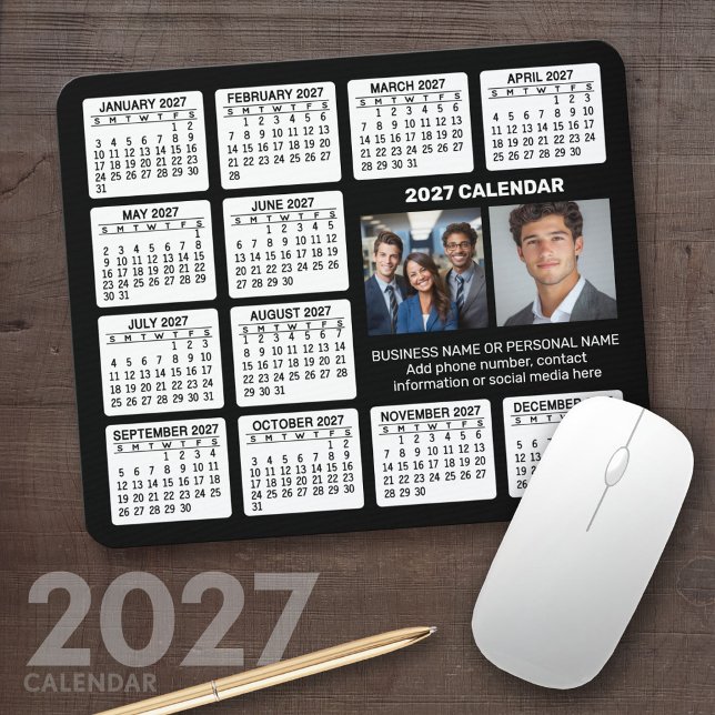 Tapis De Souris Calendrier 2023 avec 2 photos et texte - Blanc noi (2027 Calendar Mousepad)