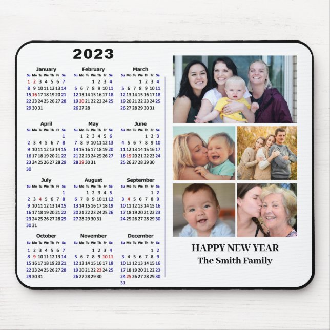Tapis De Souris Calendrier 2023 Minimaliste 5 Photo Famille Modern (Devant)