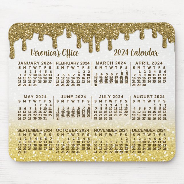 Tapis De Souris Calendrier 2024 Faux Gold Parties scintillant Drip (Devant)