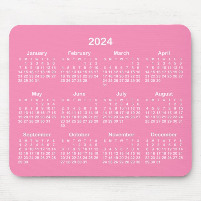 Tapis De Souris Calendrier 2024 rose et blanc clair (Devant)