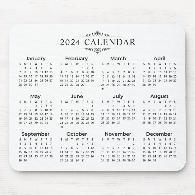 Tapis De Souris Calendrier 2024 simple mais élégant | Mousepad (Devant)