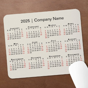 Tapis De Souris Calendrier 2025 avec nom de société sur beige