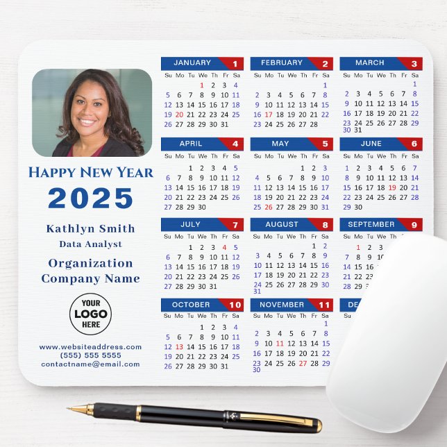 Tapis De Souris Calendrier 2025 Business Logo Moderne Bleu Rouge S (Créateur téléchargé)