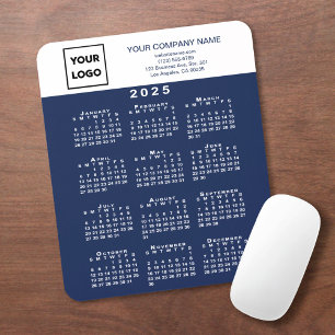 Tapis De Souris Calendrier 2025 Business Logo Texte Marine Bleu Bl