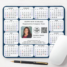 Tapis De Souris Calendrier 2025 Business Photo Logo QR Modern Blue