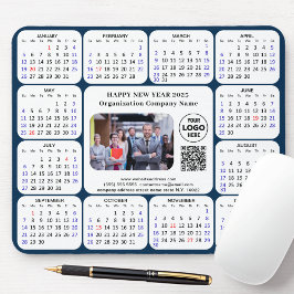 Tapis De Souris Calendrier 2025 Business Photo Logo QR Modern Blue