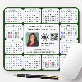 Tapis De Souris Calendrier 2025 Business Photo Logo QR Modern Gree