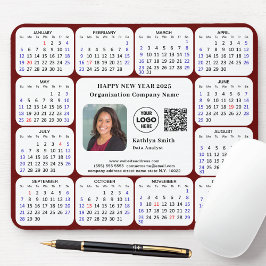 Tapis De Souris Calendrier 2025 Business Photo Logo QR Modern Red