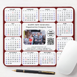 Tapis De Souris Calendrier 2025 Business Photo Logo QR Modern Red