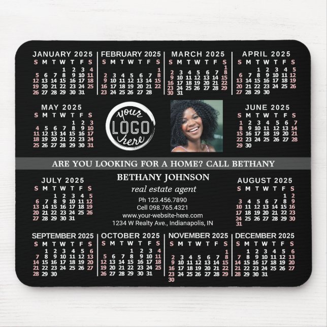 Tapis De Souris Calendrier 2025 Custom Business Logo Photo Texte F (Devant)