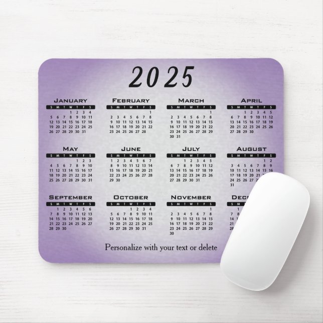 Tapis De Souris Calendrier 2025 Dégradé pourpre - Année (Avec souris)