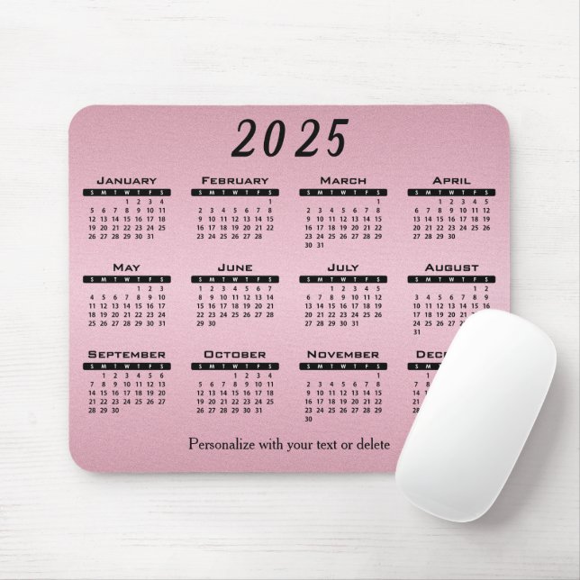 Tapis De Souris Calendrier 2025 Pretty Pink - Année (Avec souris)