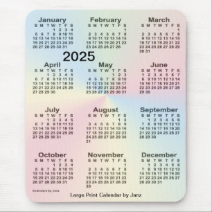 Tapis De Souris Calendrier 2025 Rainbow Cloud - gros caractères pa