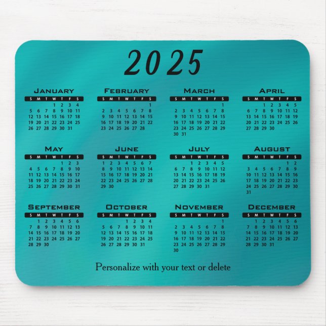 Tapis De Souris Calendrier 2025 Turquoise - Année (Devant)
