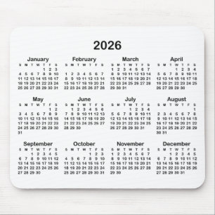 Tapis De Souris Calendrier 2026 Blanc et Noir