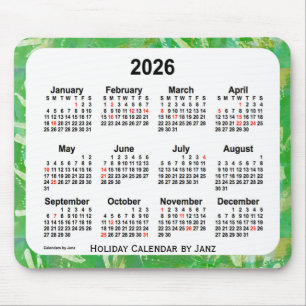 Tapis De Souris Calendrier 2026 des fêtes vertes par Janz Mouse Pa