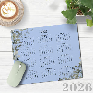 Tapis De Souris Calendrier 2026 Elégant bureau bleu français Eucal