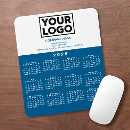 Tapis De Souris Calendrier 2026 Entreprise Logo et texte Bleu Blan