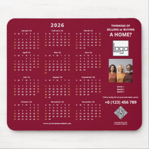 Tapis De Souris Calendrier 2026 Logo de la société Code QR Burgund