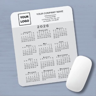 Tapis De Souris Calendrier 2026 Logo Entreprise Texte Gris Clair B