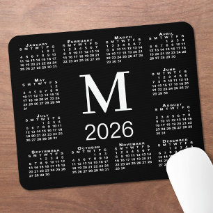 Tapis De Souris Calendrier 2026 Monogramme Noir et Blanc