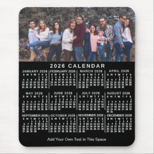 Tapis De Souris Calendrier 2026 noir personnalisé avec photo et no