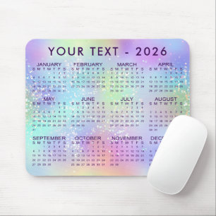 Tapis De Souris Calendrier 2026 Parties scintillant arc-en-ciel vi