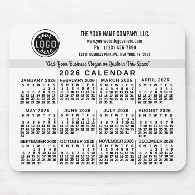 Tapis De Souris Calendrier 2026 personnalisé avec logo et nom d'en (Devant)