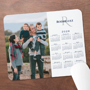 Tapis De Souris Calendrier 2026 Photo personnalisée Monogramme Nom