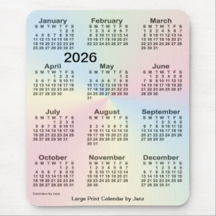 Tapis De Souris Calendrier 2026 Rainbow Cloud - gros caractères p