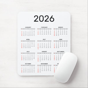 Tapis De Souris Calendrier 2026 simple noir et blanc