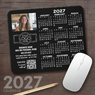 Tapis De Souris Calendrier 2027 avec logo, Code QR, Photo NOIR