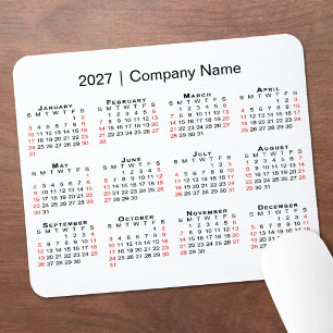 Tapis De Souris Calendrier 2027 avec nom de l'entreprise Blanc
