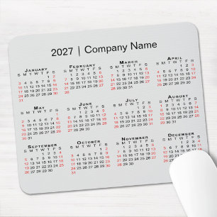 Tapis De Souris Calendrier 2027 avec nom de l'entreprise Gris Clai