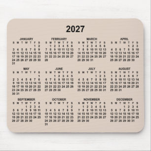 Tapis De Souris Calendrier 2027 Beige et Noir