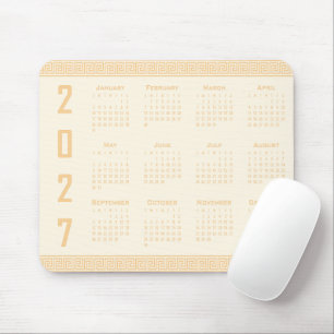 Tapis De Souris Calendrier 2027, Frette Grecque, Beige sur Latte C