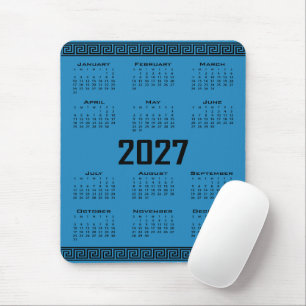 Tapis De Souris Calendrier 2027, Frise grecque, Noir sur bleu cosm