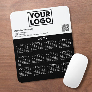Tapis De Souris Calendrier 2027 Logo Entreprise Code QR Noir Blanc