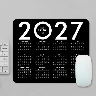 Tapis De Souris Calendrier 2027 Logo Entreprise Minimaliste Noir B
