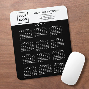 Tapis De Souris Calendrier 2027 Logo Entreprise Texte Noir Blanc