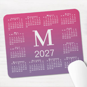 Tapis De Souris Calendrier 2027 Monogramme dégradé rose à violet