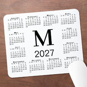 Tapis De Souris Calendrier 2027 Monogramme Noir Blanc