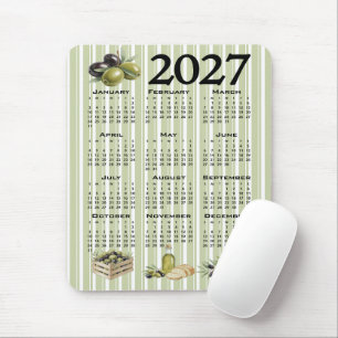 Tapis De Souris Calendrier 2027, Olives Méditerranéennes, Rayures 
